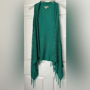 Live & Let Live Women's Green knit Open Cardigan Cascade Knit Shrug Size Medium